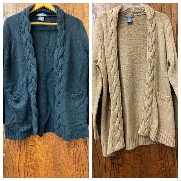 George Designs Mark Eisen academia cashmere open front black and camel cardigan - Picture 1 of 10